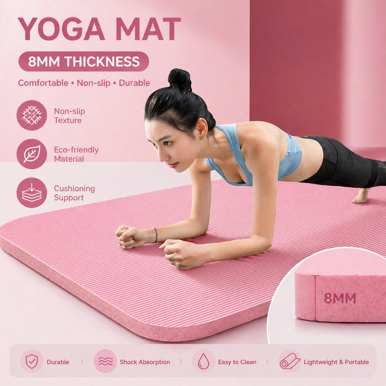 Pilates Yoga Mat Workout - Tappetino Yoga Antiscivolo Rosa 185*61CM, Set